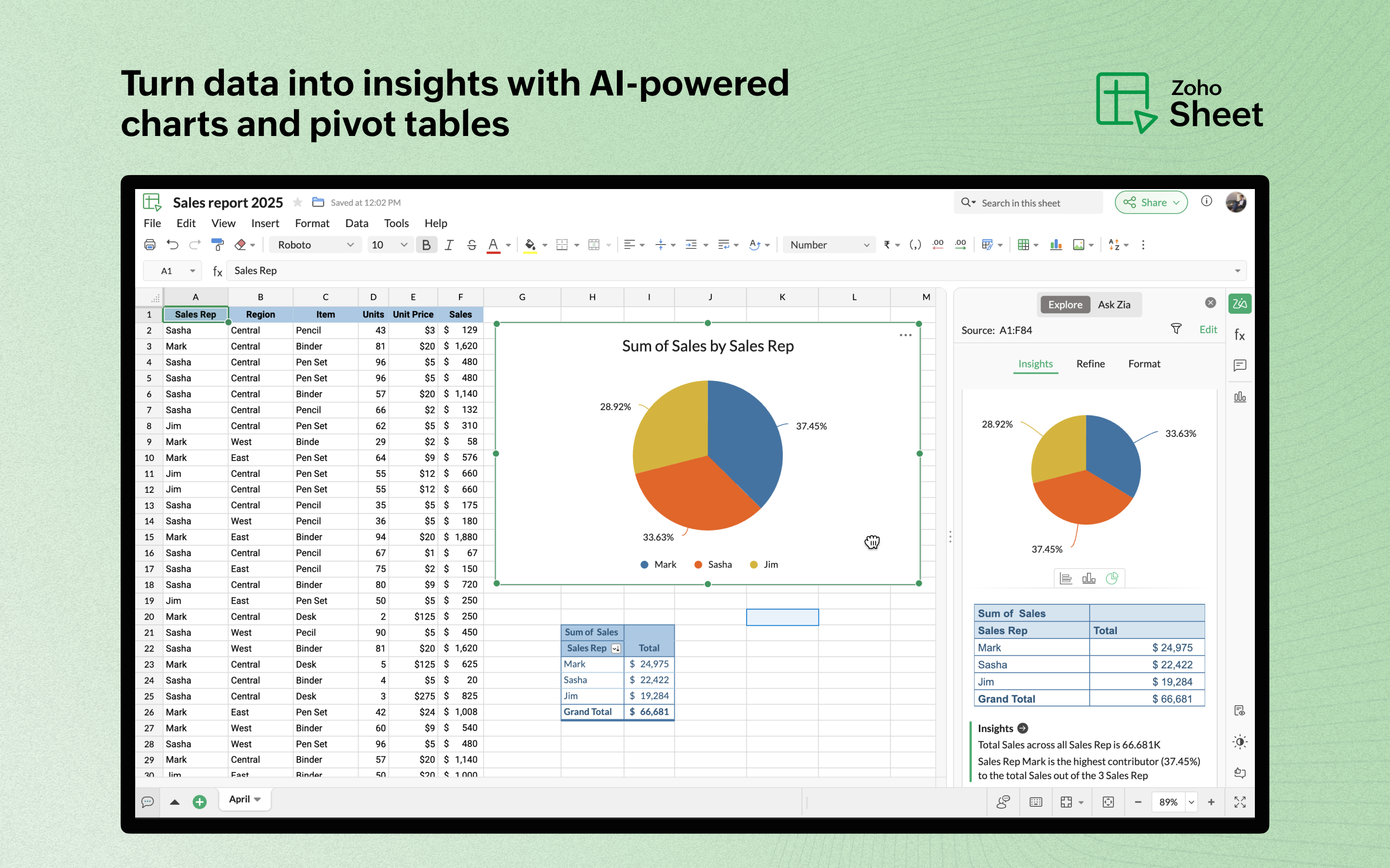 screenshot of Zoho Sheet